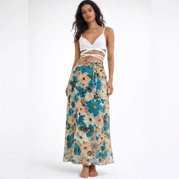 Free People "That's A Wrap" Printed Maxi Skirt Size XL - NWOT - Picture 2 of 7